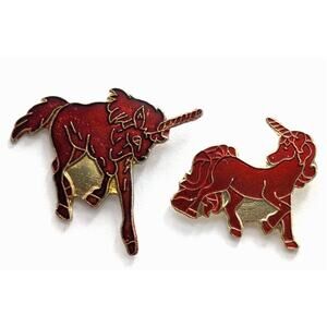 Vintage Unicorn Pins Lot 2 Gold Tone Enamel Fantasy Brooch
